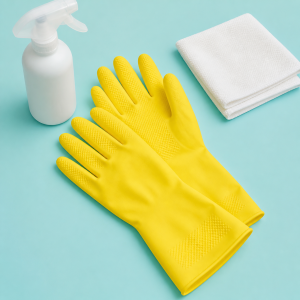 Yellow reusable household cleaning gloves