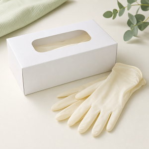 Natural latex examination gloves with medical dispenser box
